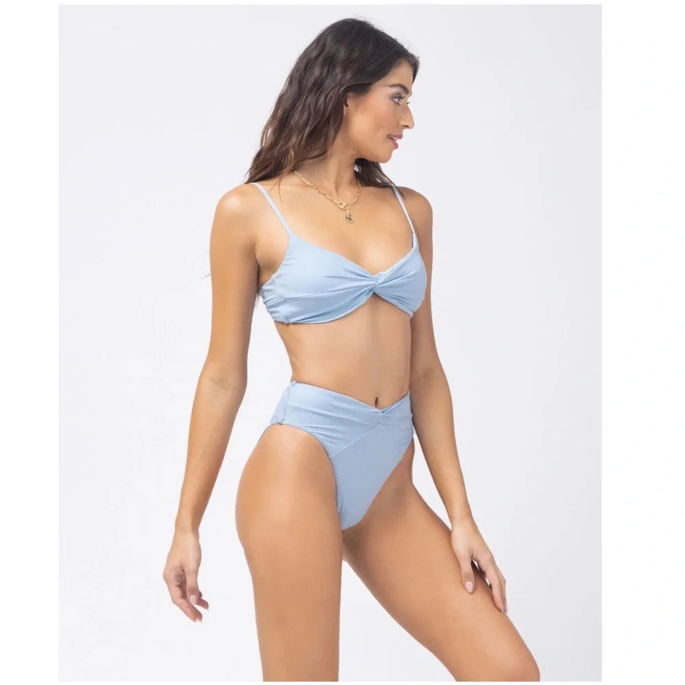 NWT💕L*SPACE Shimmer Ringo Bikini Top & Nancy Lee Bitsy Swim Bottoms in Sky Blue